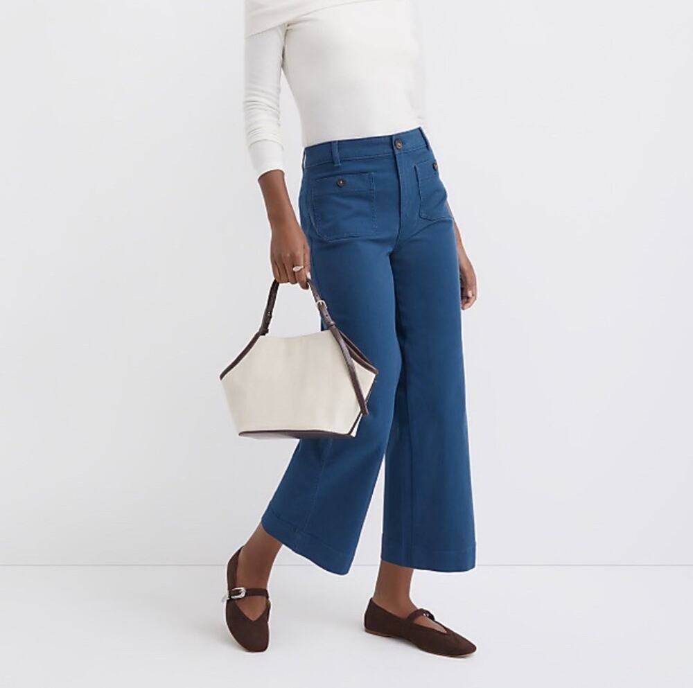 Loft The Palmer Wide Leg Twill Crop Pants Sz 8 Deep Space Blue Utility Pockets